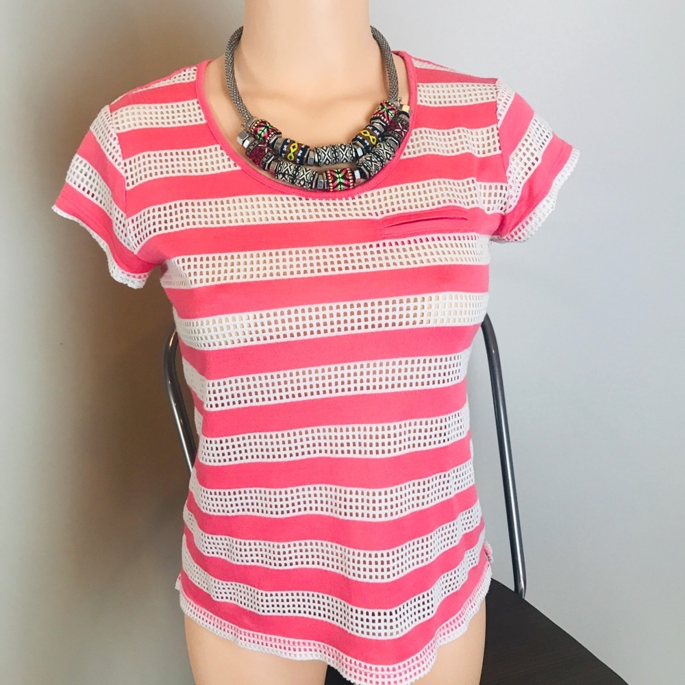 2/$14 Converse Mesh White & Coral Tee XS - Picture 3 of 8